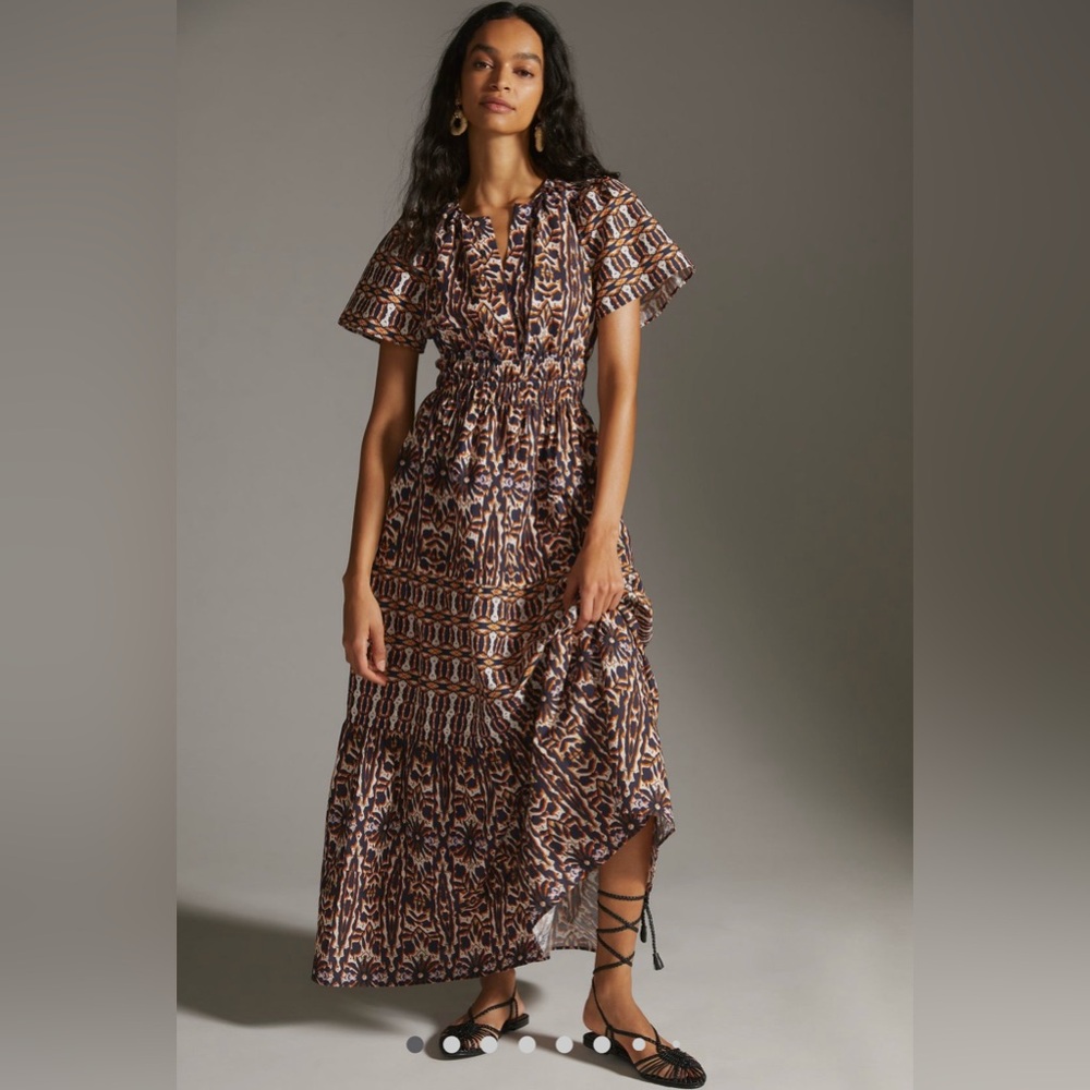 Maeve Somerset Printed Maxi Dress Anthropologie Medium Tiered Floral